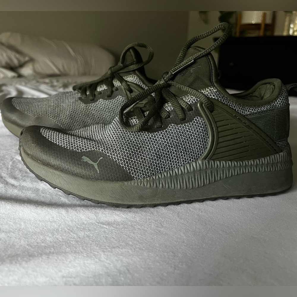 Puma Racer Next Cage Knit trainers in a forest green